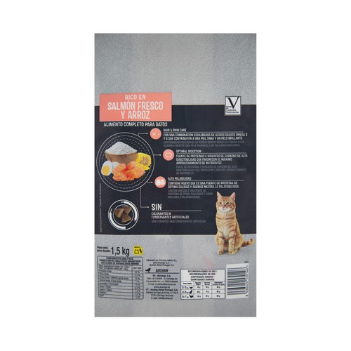 PRODUCTO ALCAMPO Alimento de gato salmón y arroz 1,5 kg.