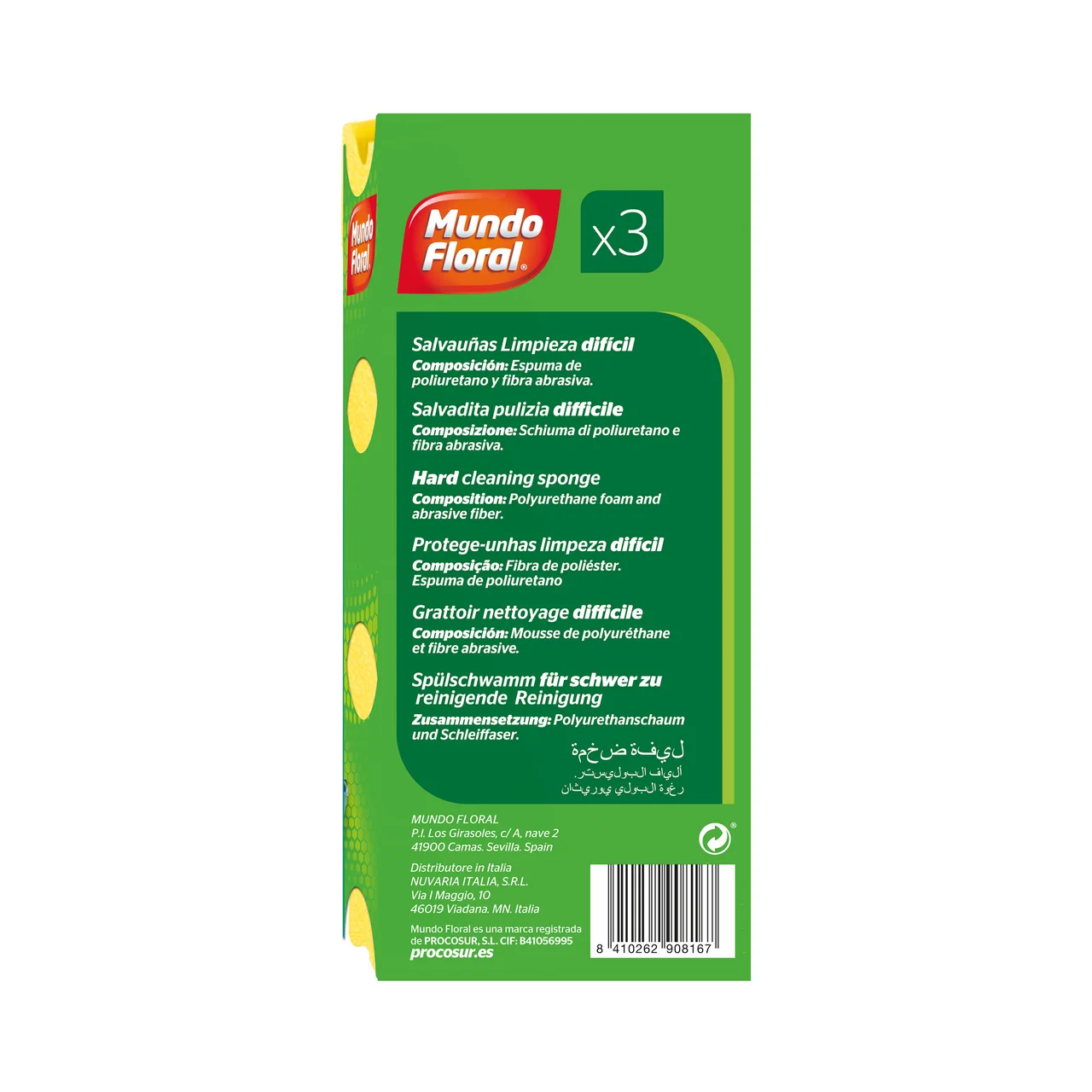 MUNDO FLORAL Salvauñas con fibra verde, especial para limpiezas difíciles MUNDO FLORAL 3 uds.
