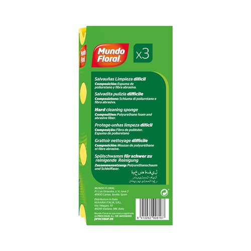 MUNDO FLORAL Salvauñas con fibra verde, especial para limpiezas difíciles MUNDO FLORAL 3 uds.