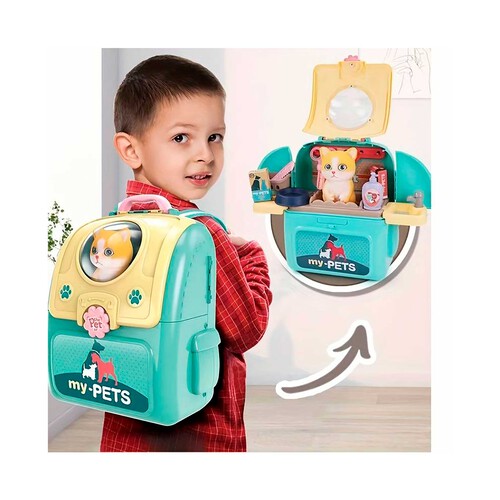 Mochila 2 en 1 transportin con mascota y accesorios de peluqueria canina para niños MY PETS.