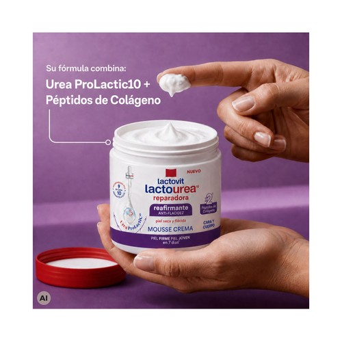 LACTOVIT Lactourea reparador Crema reafirmante textura mousse, para pieles secas y flácidas 400 ml.