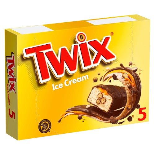 TWIX Barrita de helado de caramelo con trozos de galleta, recubierta de chocolate 5 uds. 171 g.