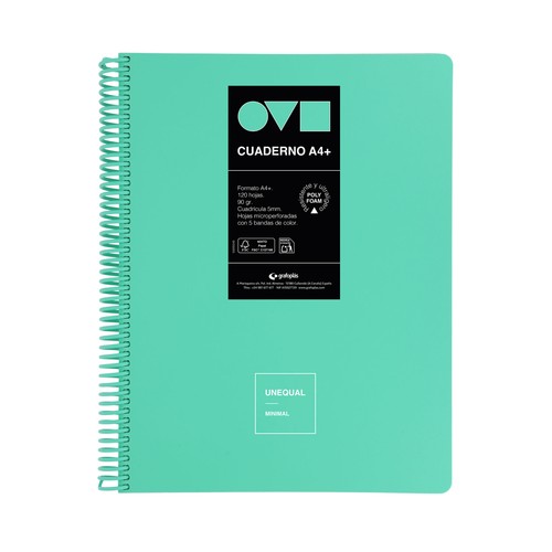 Cuaderno A4 120 hojas 90 gr 5x5 5 bandas Unequal Minimal surtido. GRAFOPLÁS