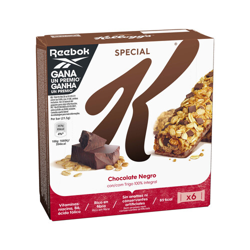 KELLOGG'S Barritas de cereales con chocolate negro KELLOGG´S SPECIAL K pack 6 uds. x 21,5 g.