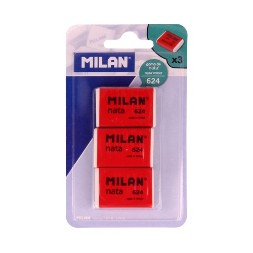 Lote de 3 gomas de borrar rectangulares y de color blanco MILÁN Nata Nº624.