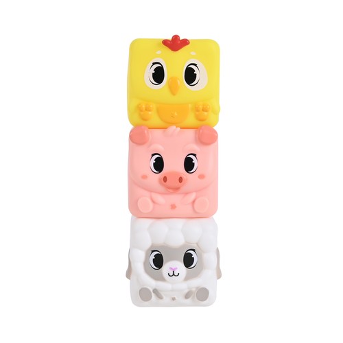 Cubos Blanditos Animales, 9 piezas juguetes para el desarrollo de la destreza y la coordinación +6 Meses ONE, TWO FUN Baby
