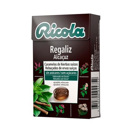 RICOLA Caramelos de regaliz y hierbas suizas, sin azúcares y con Stevia RICOLA 50 g.
