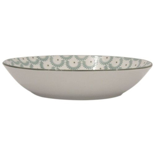 Plato hondo de porcelana decorado en tonos verdes, 20 cm, ACTUEL Botanic.