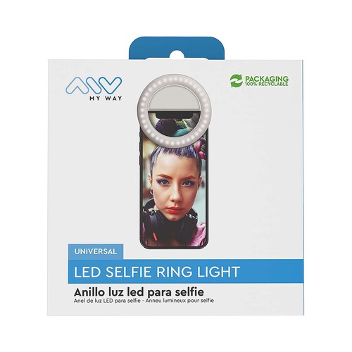 Aro de luz para selfies MYWAY, led, batería recargable, 5000k-7000k​.