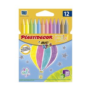 Imagen de Caja de 12 pinturas de cera de diferentes colores, PLASTIDECOR.