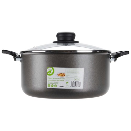 Cacerola de aluminio con tapa de vidrio e interior antiadherente 24 cm. Vitro ESSENTIAL.
