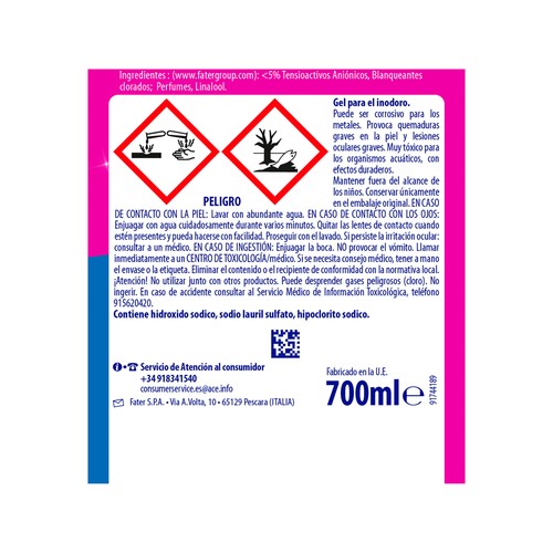 ACE Gel limpiador WC líquido con lejía 700 ml.