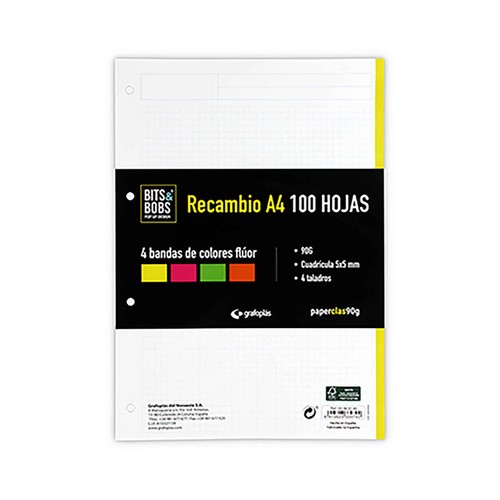 Recambio Tamaño A4 100H 90G 5X5 4 Bandas Fluor