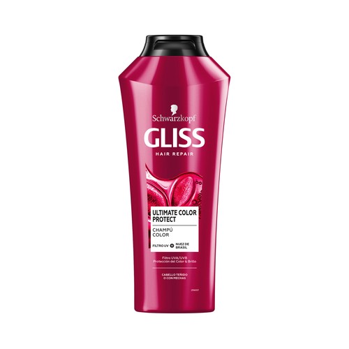 GLISS Champú con filtro UV y nuez de brasil, para cabello teñido o con mechas GLISS Color protect de Schwarkopf 370 ml.