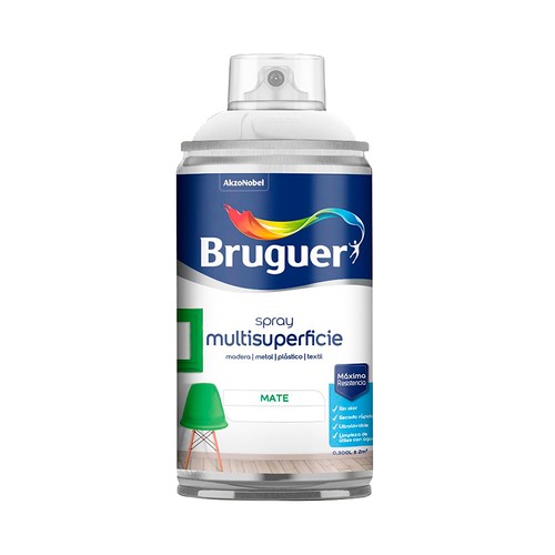 Esmalte acrílico en spray de color blanco mate permanente, 0,3 litros BRUGUER.