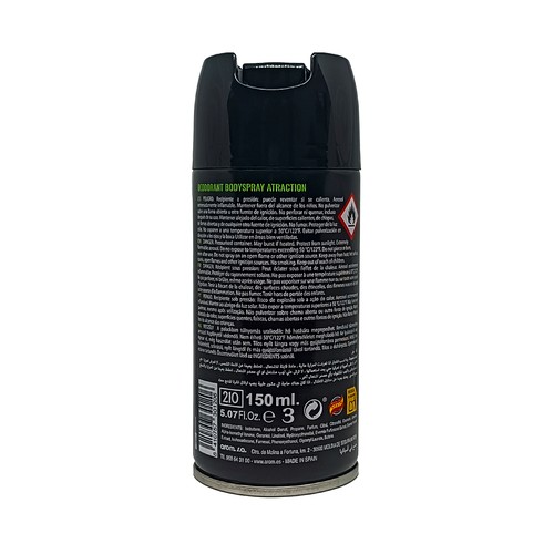 Desodorante en spray para hombre con protección antitranspirante hasta 24 horas WEISS Atraction 150 ml.