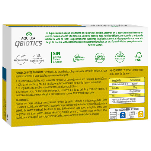 AQUILEA Complemento alimenticio con probioticos, para un corrector funcionamiento del sistema inmune AQUILEA Qbiotcis 30 uds.