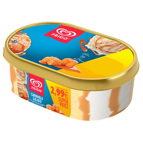 FRIGO Tarrina de helado de nata con salsa y trocitos de caramelo 900 ml.