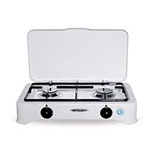Cocina sobremesa gas butano ORBEGOZO FO5326 C/GP, 2 fuegos, 3300W, Tapa incluida, H: 12cm, A: 49,5cm, F: 29,5cm.