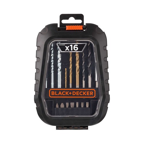 Juego de 16 piezas para Atornillar y taladrar con brocas "Titanio", BLACK + DECKER A7186-XJ.