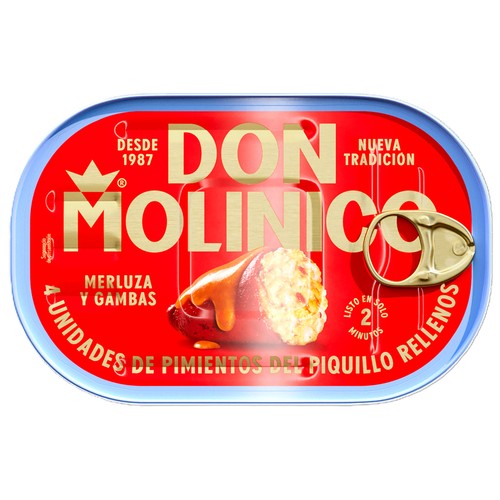 DON MOLINICO Pimiento del piquillo rellenos de merluza y gambas lata 260g.