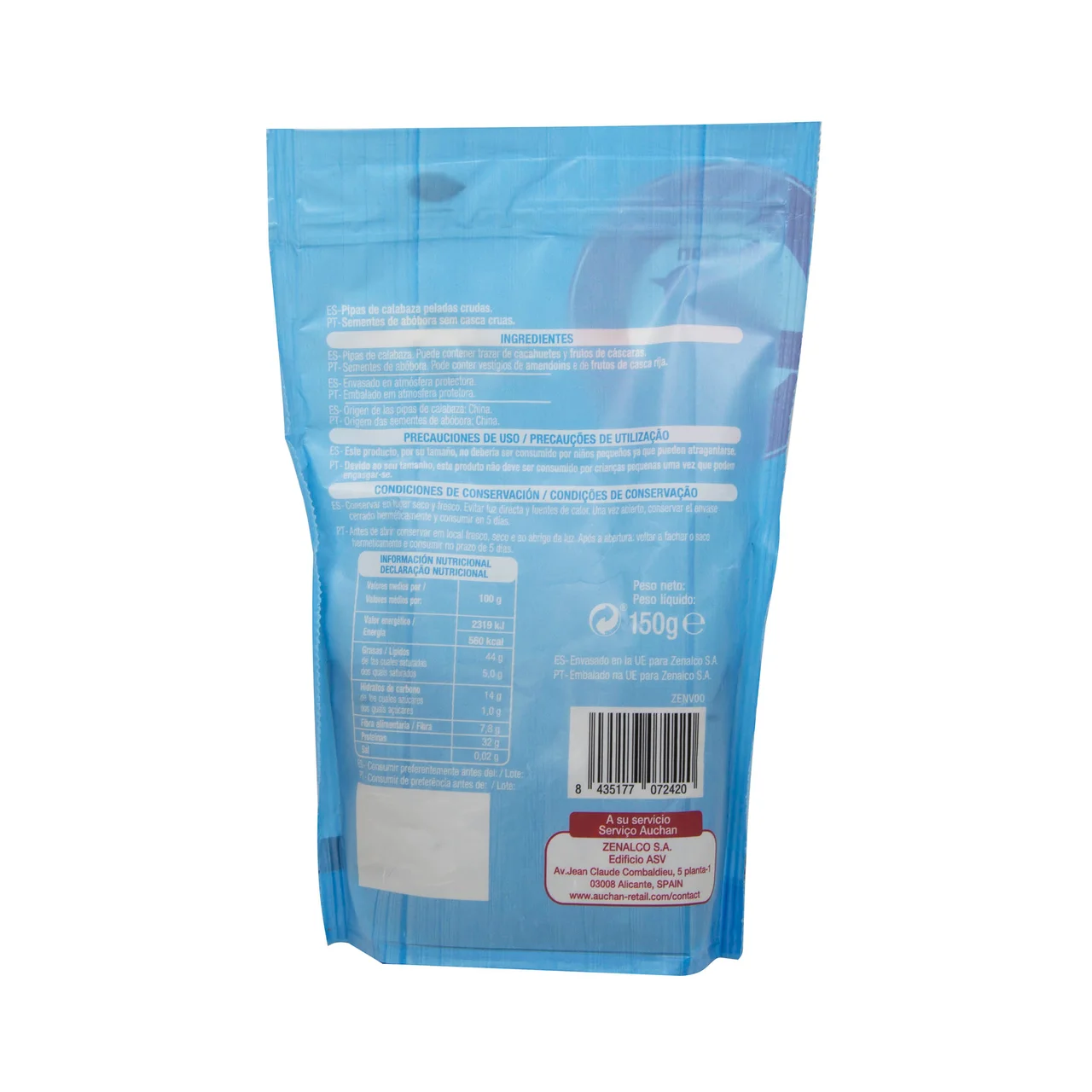 PRODUCTO ALCAMPO Pipas de calabaza crudas 150 g.