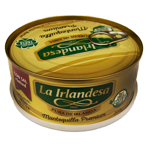 LA IRLANDESA Lata de mantequilla premium pura de Irlanda, con sal LA IRLANDESA 200 g.