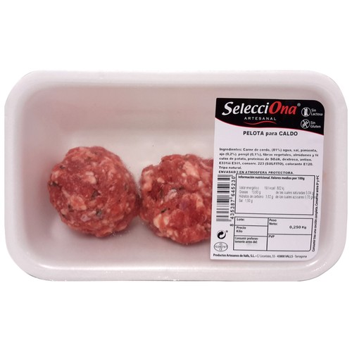 Pelota de carne de cerdo para caldo, elaborada sin gluten y sin lactosa SELECCIONA 250 g.