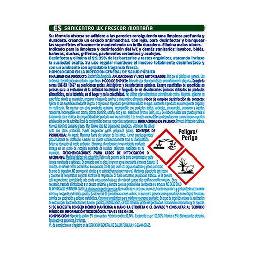 SANICENTRO Gel desinfectante del WC con lejía, con  aroma a frescor montanña 1 l.