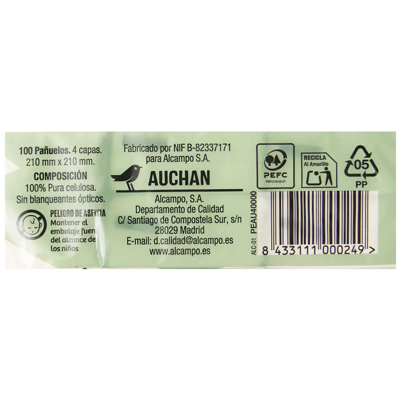 PRODUCTO ALCAMPO Pañuelos de celulosa frescor menta PRODUCTO ALCAMPO 10 paquetes de 10 uds.