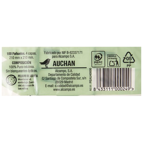 PRODUCTO ALCAMPO Pañuelos de celulosa frescor menta PRODUCTO ALCAMPO 10 paquetes de 10 uds.