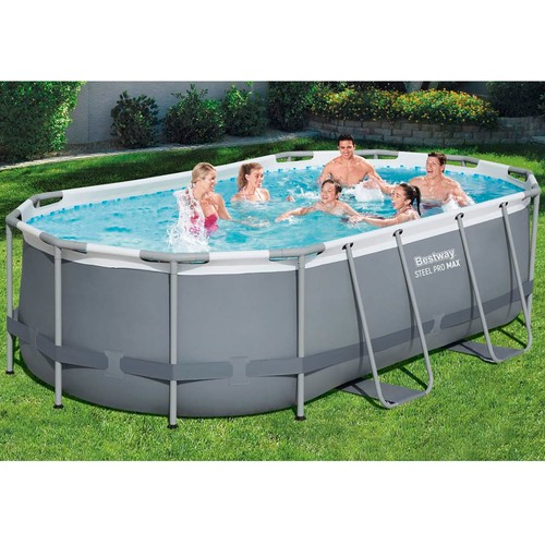 Piscina elevada tubular ovalada Steel Pro Max 427 x 250 x 100 cm y capacidad 7250 + bomba depuradora + escalera, BESTWAY.