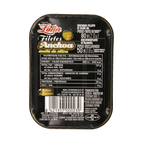 LOLIN Filetes de anchoa en aceite de oliva LOLIN 50 g.