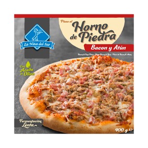 Pizza de bacón y atún hecha al horno de piedra 400 g.