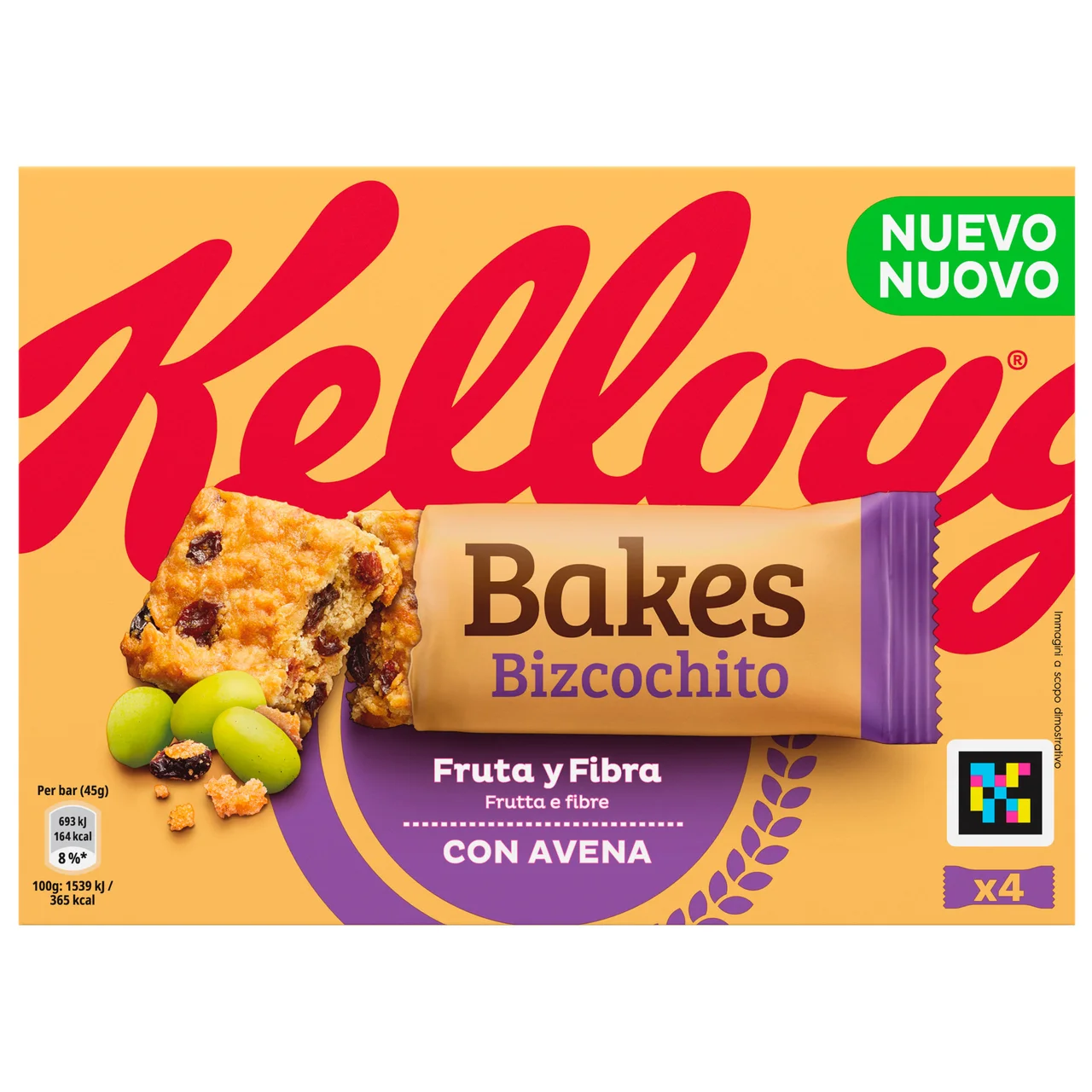 Barritas de trigo y avena con pasas, vitaminas y hierro 4 x 45 g.