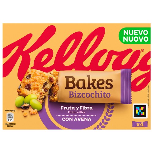 KELLOGG'S Barritas de trigo y avena con pasas , vitaminas y hierro 4 x 45 g.