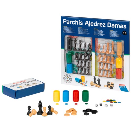 Parchís ajedrez damas 33cm con accesorios. FALOMIR