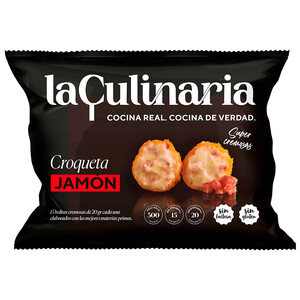 LA CULINARIA Croquetas congeladas super cremosas de jamón, sin gluten ni lactosa 300 g.
