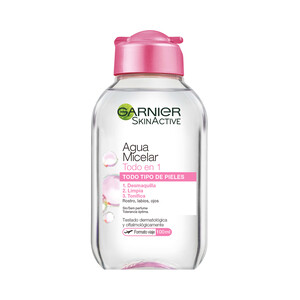 GARNIER Agua micelar para rostro, labios y ojos apta todo tipo de pieles GARNIER Skin active 100 ml.