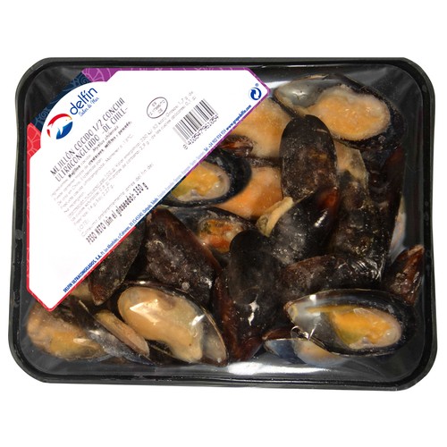 DELFÍN Mejillón cocido 1/2 concha, de Chile, ultracongelado DELFÍN 350 g.