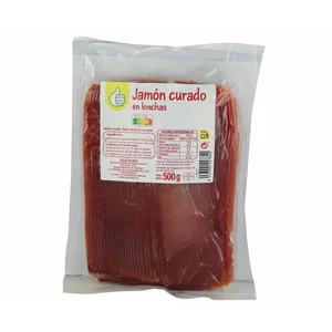 PRODUCTO ECONÓMICO ALCAMPO Jamón serrano curado (siete meses de curación) cortado en lonchas PRODUCTO ECONÓMICO ALCAMPO 500 g.