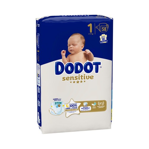 DODOT Sensitive Pañales talla 1 (2 - 5 kg) 58 uds.
