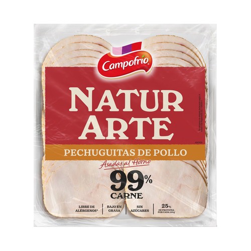 CAMPOFRÍO Naturarte Pechuguitas de pollo asadas al horno, cortadas en lonchas 90 g.