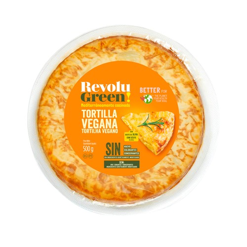 Tortilla vegana sin huevo, ni colorantes ni conservantes REVOLU GREEN 500 g.