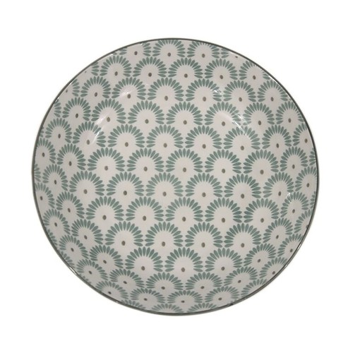 Plato llano de porcelana decorado en tonos verdes, 26,5 cm, ACTUEL.