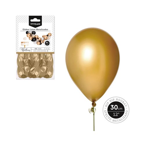 Pack de 10 globos de látex oro metalizado de 30cm, OH YEAH!