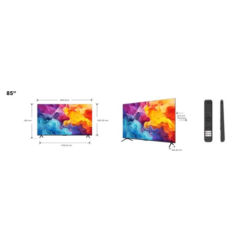 Televisión 215,9cm (85") TCL 4K, SMART TV, GOOGLE TV, HDR10+, Dolby Audio, USB, Bluetooth, HDMI 2.1, Game Master 2.0, Chromecast integrado.