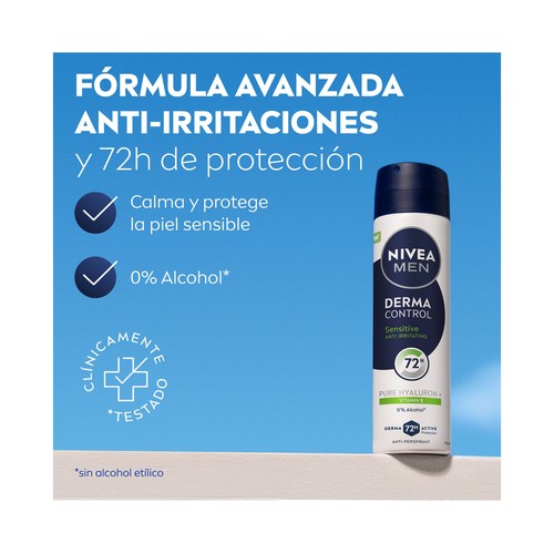 NIVEA Men derma control sensitive Desodorante en spray para hombre, antitranspirante 72 horas 250 ml.