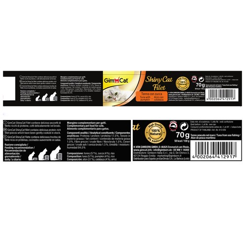 GIM CAT Alimento húmedo gatos atún con calabaza 70 g.