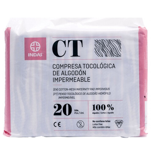 INDAS Compresas tocológicas de algodón impermeable INDAS 20 uds